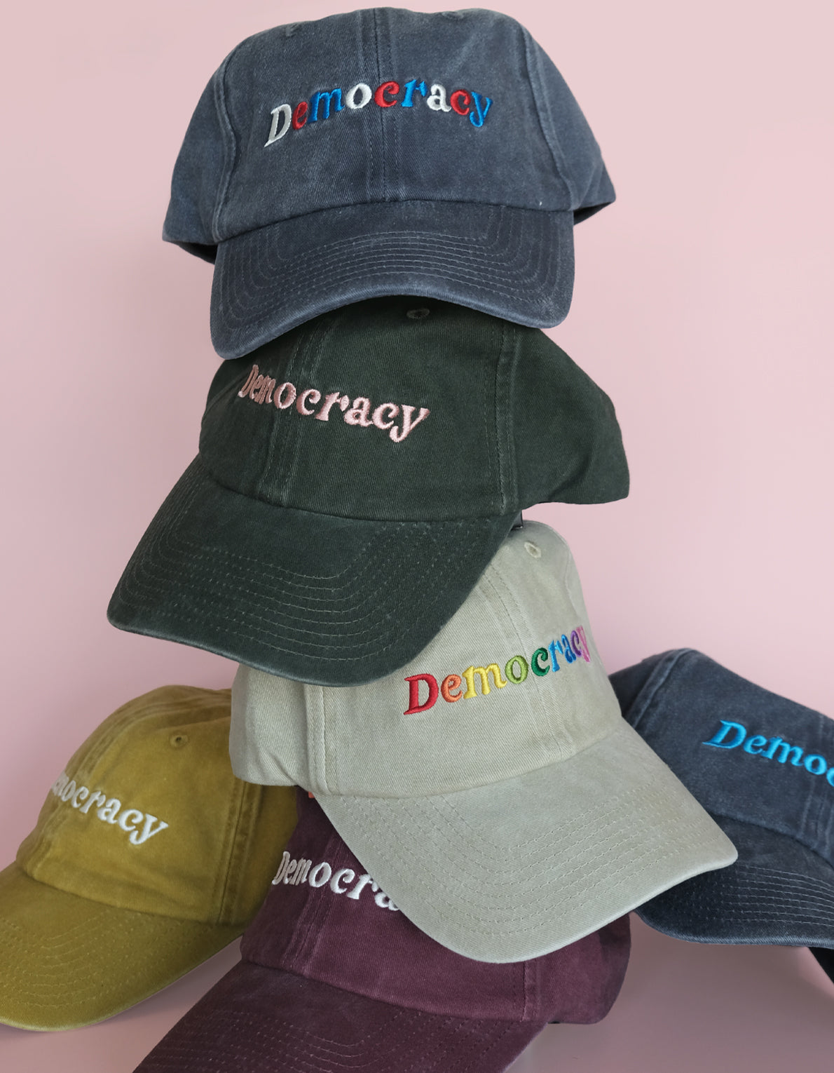Embroidered Hat | Democracy, Washed Mustard Color
