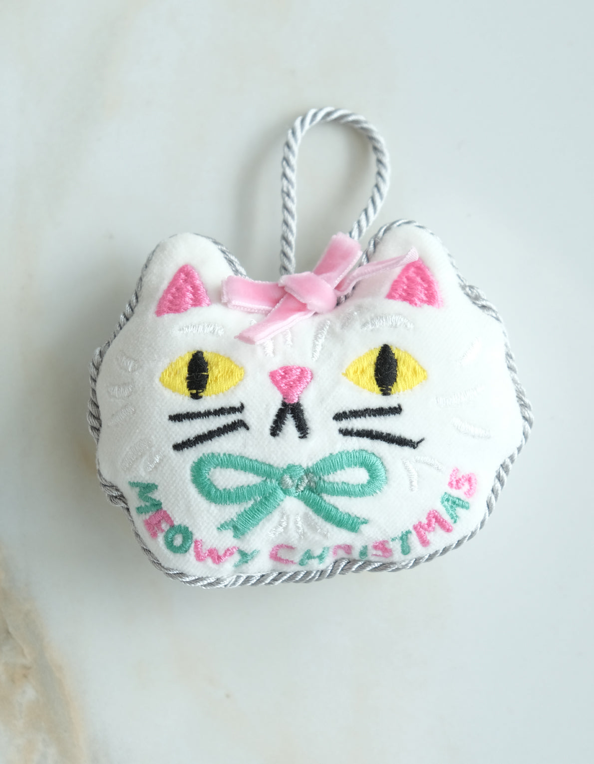 Velvet Embroidered Ornament | Meowy Christmas