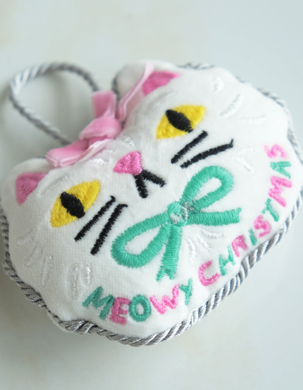 Velvet Embroidered Ornament | Meowy Christmas