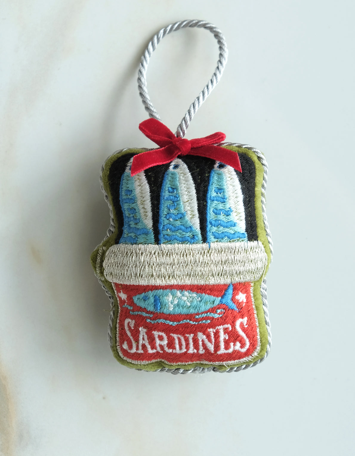 Velvet Embroidered Ornament | Sardine Tin