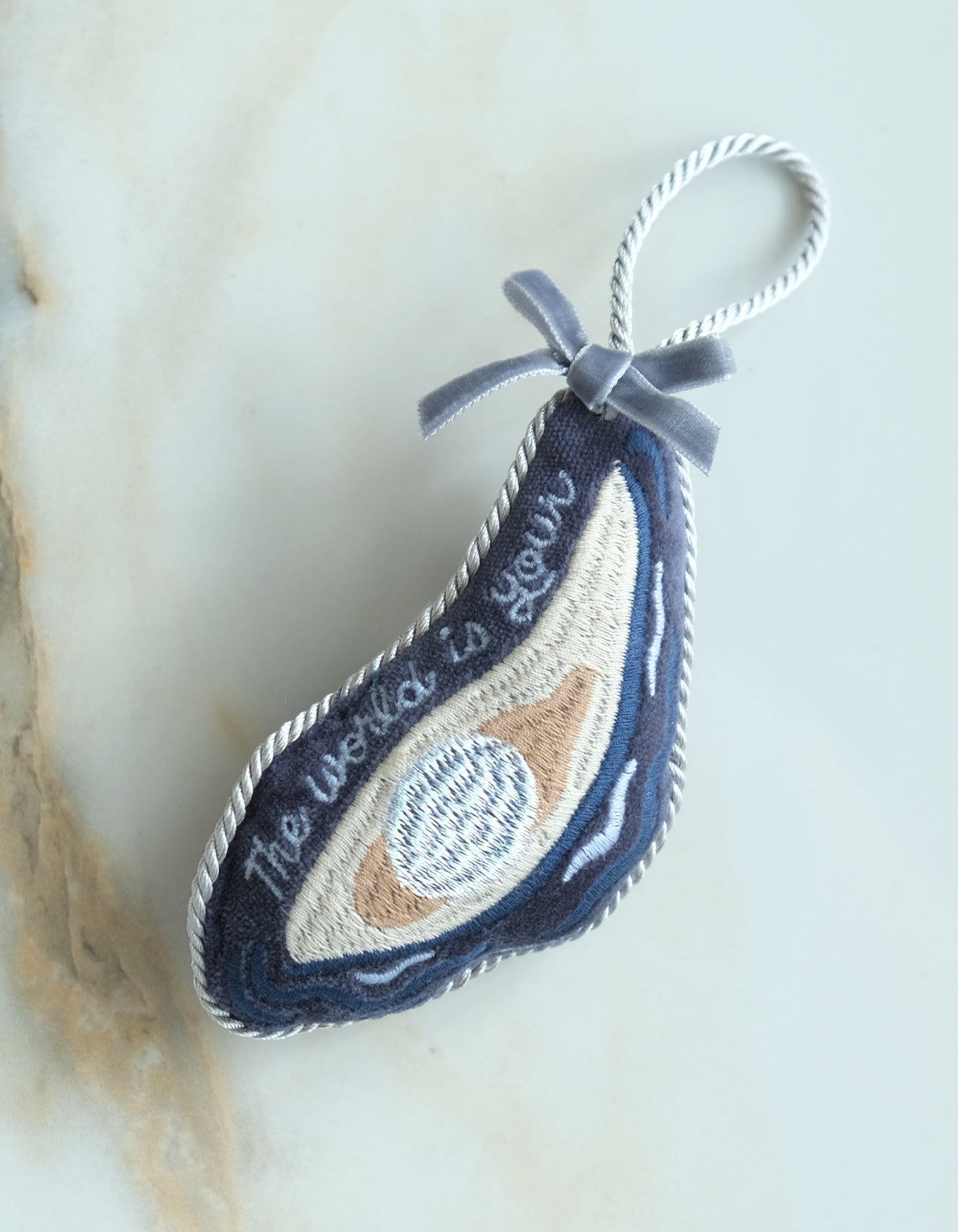 Velvet Embroidered Ornament | Oyster