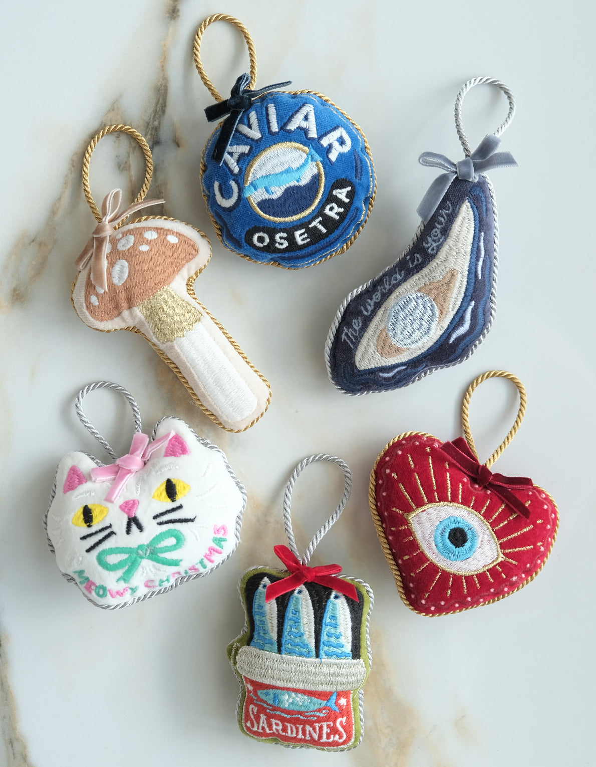 Velvet Embroidered Ornament | Oyster