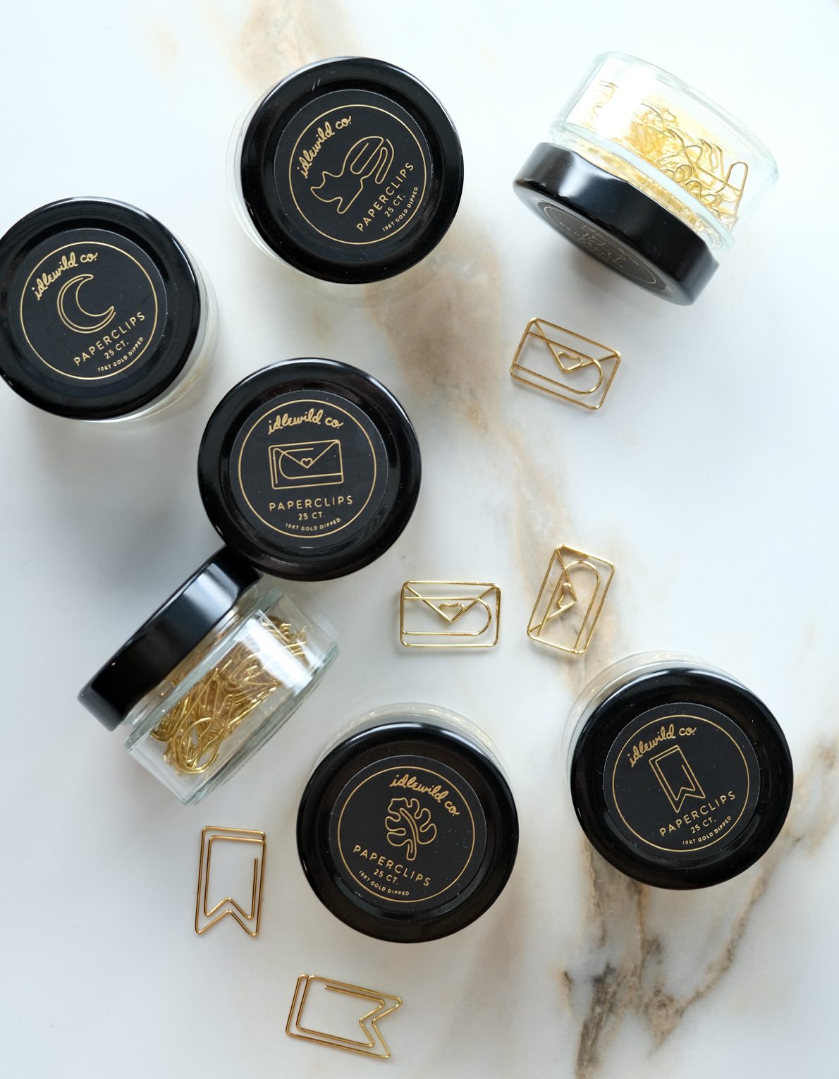 Gold Plated Paper Clips (Jar of 25) | Crescent Moon